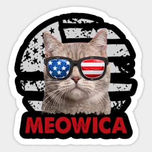 Funny Cat meowica 4th Of July USA American Flag Merica Sticker